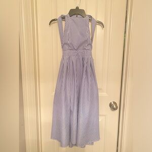 Blue and White Striped Backless Dress w/ pockets